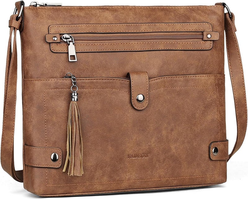 FADEON Large Crossbody Purses for Women Crossbody Bag, Designer Leather Cross Body Purses Multi Pocket Shoulder Bag - Image 5